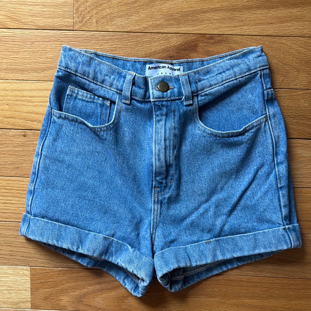 American Apparel Women's Blue Denim High Waisted Shorts